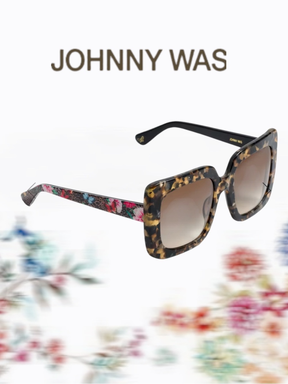 NWT Johnny Was Sutton Sunglasses Dreamer Noir Printed Oversized Square NEW